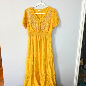 Andree womens yellow floral maxi dress large